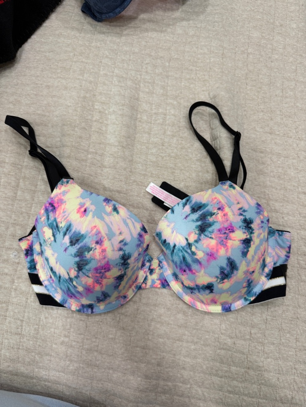 2017 PINK Everyday T-Shirt Bra with Pastel Tie-Dye Print - Light Blue
